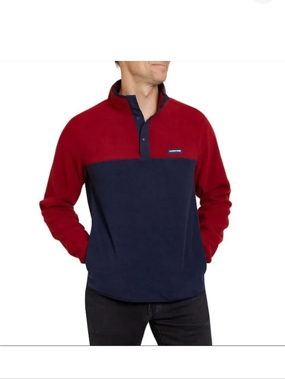 Lands' End Heritage Fleece Snap Neck Pullover, Mens Large